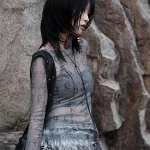 Cyberpunk Sheer Top: Y2K Aesthetic Clothing for Unique Outfit Styles