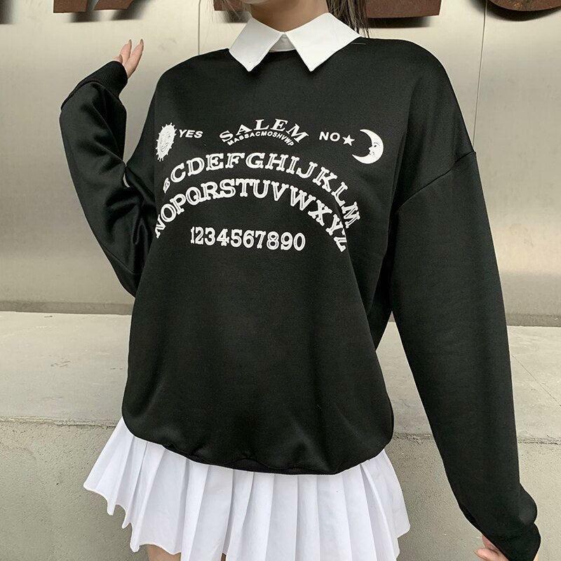 Dark Academia Letter Print Sweatshirt - Y2K Aesthetic Clothing