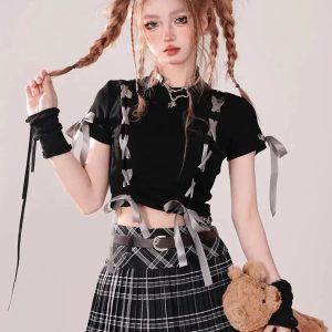 Dark Coquette Crop Top - Y2K Aesthetic Clothing for Unique Styles