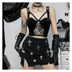 Dark Goth Velvet Crop Top - Y2K Aesthetic Clothing for Unique Styles