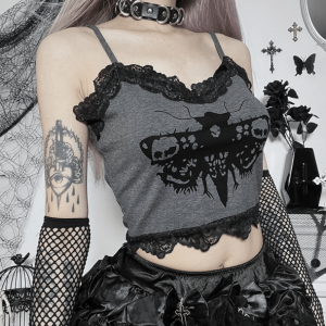 Death Moth Crop Top - Y2K Aesthetic Clothing for Unique Styles