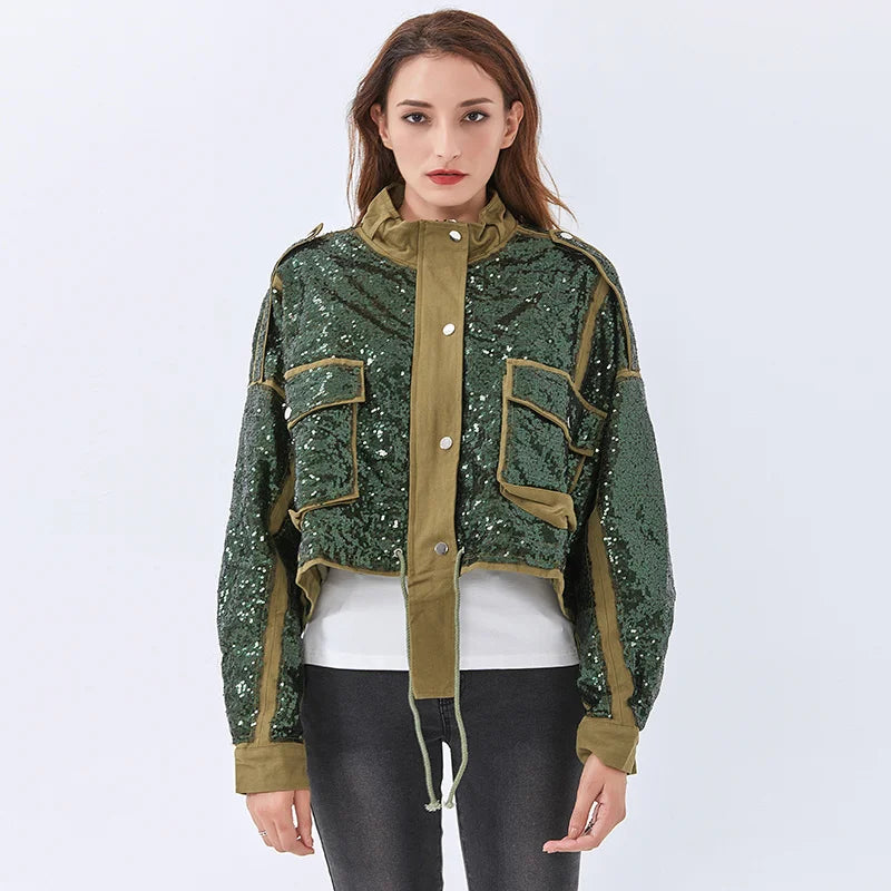 Disco Cowgirl Sequined Zip-Up Jacket - Y2K Aesthetic Fashion Statement