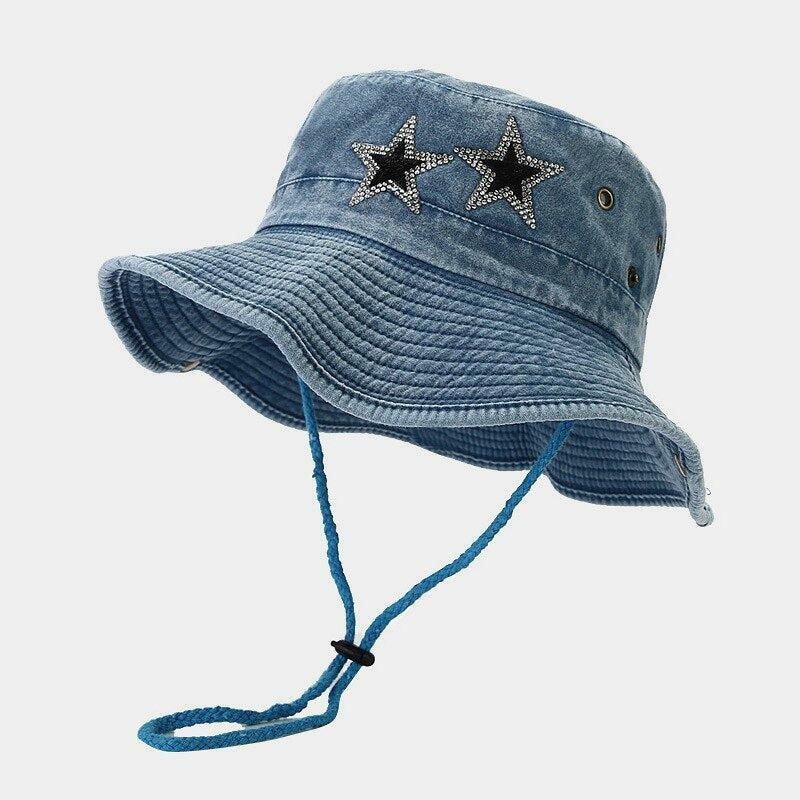 Disco Cowgirl Star Printed Denim Hat - Y2K Aesthetic Fashion Essential