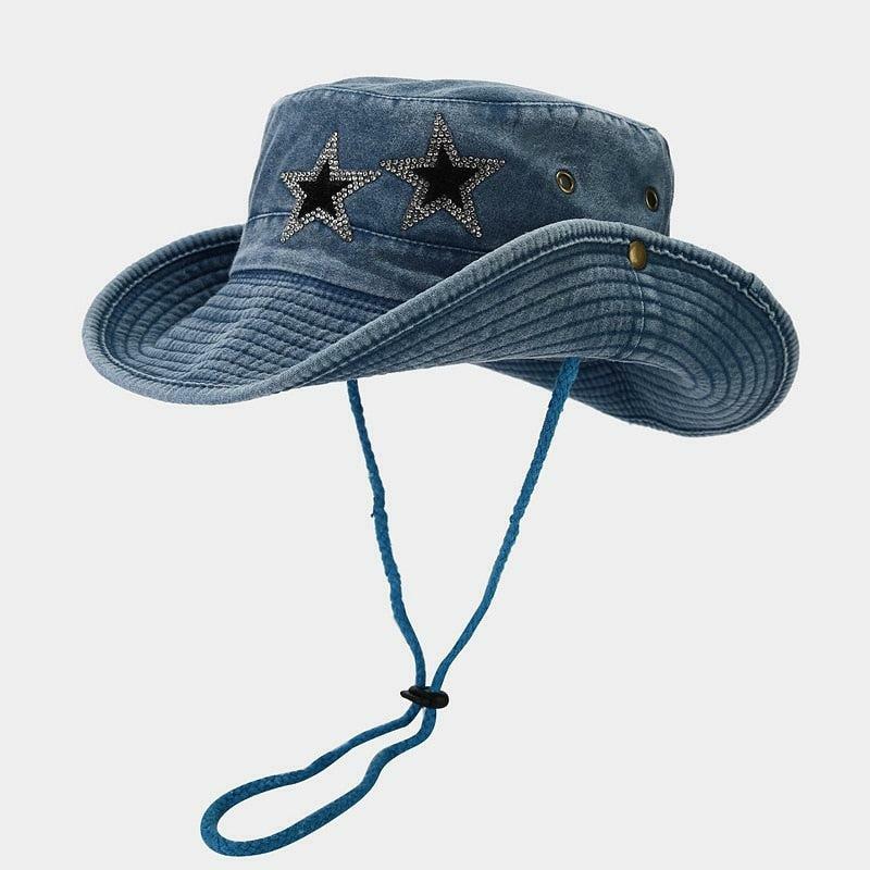 Disco Cowgirl Star Printed Denim Hat - Y2K Aesthetic Fashion Essential