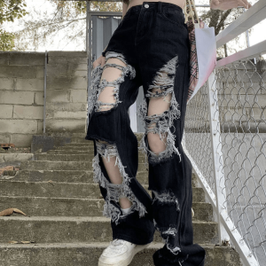 Distressed Black Jeans: Y2K Aesthetic & Coquette Style Essential