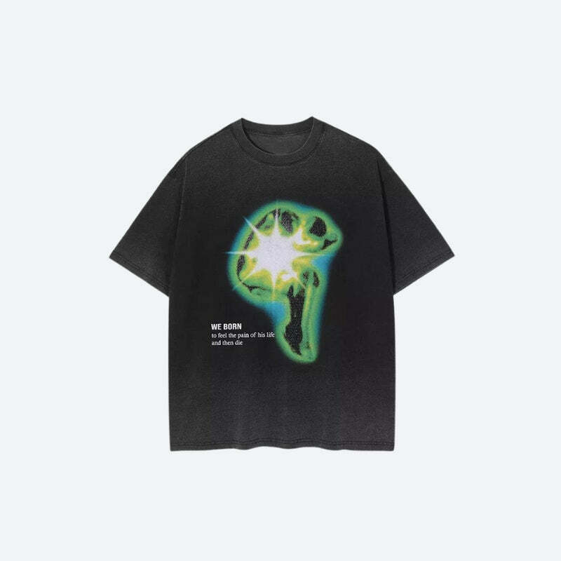 Distressed Green Human Figure Tee - Y2K Aesthetic Clothing