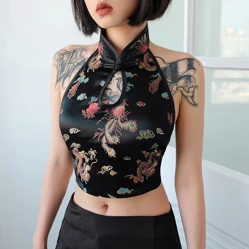 Dragon Backless Crop Top - Y2K Aesthetic Clothing for Trendy Outfits