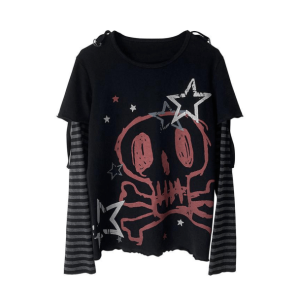 Emo Skull Long Sleeve Tee - Y2K Aesthetic Clothing for Unique Styles