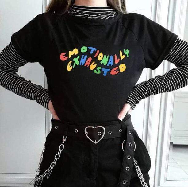 Emotionally Exhausted Tee - Y2K Aesthetic Graphic Shirt for Unique Styles