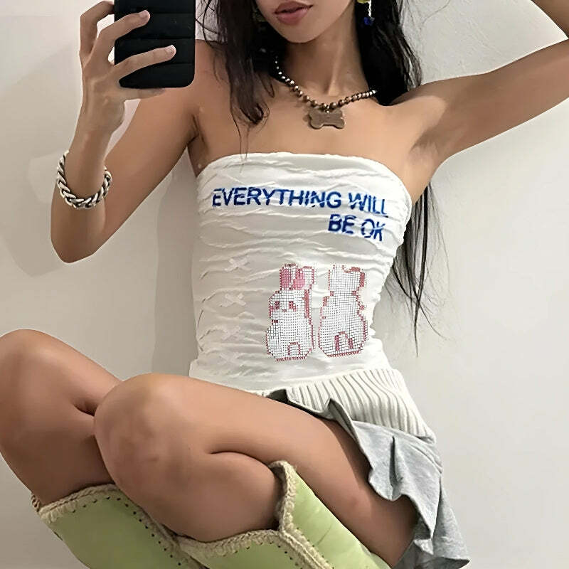 Everything Will Be Ok Y2K Tube Top - Trendy Coquette Aesthetic Wear