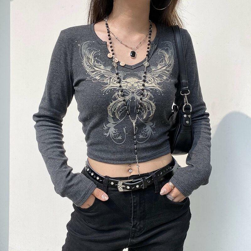 Fairy Grunge Butterfly Crop Top - Y2K Aesthetic Clothing for Unique Styles