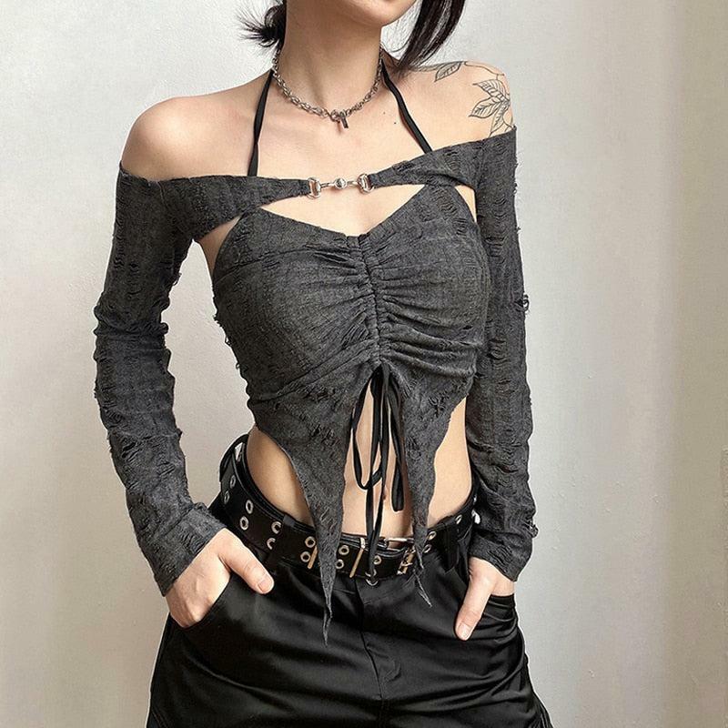 Fairy Grunge Detachable Sleeve Halter Top | Y2K Aesthetic Clothing