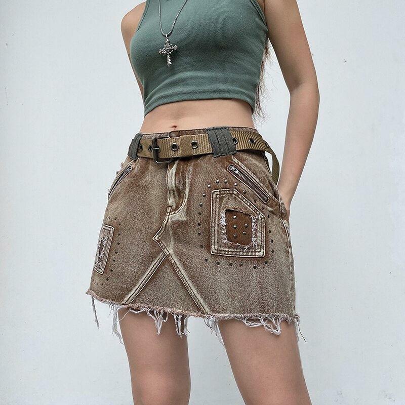 Fairy Grunge Distressed Patchwork Mini Skirt - Y2K Aesthetic Clothing