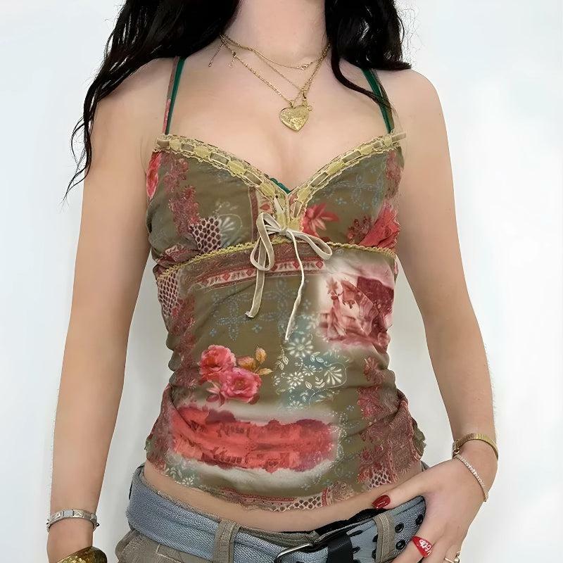 Fairy Grunge Floral Top - Y2K Aesthetic Clothing for Unique Styles