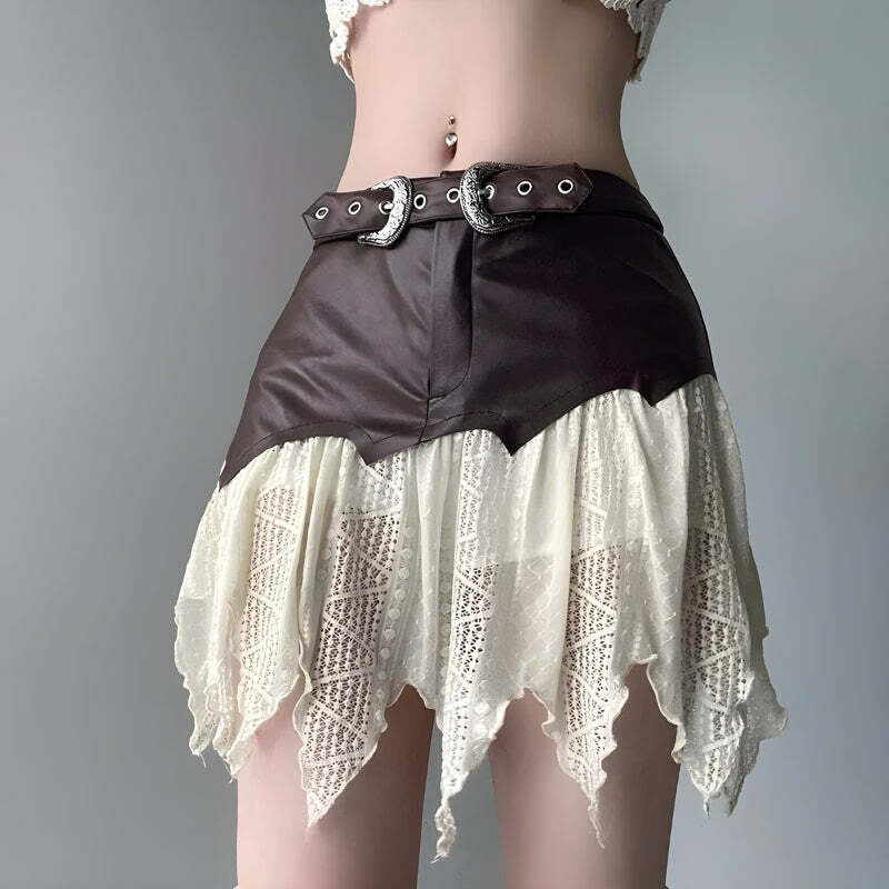 Fairy Grunge Patchwork Lace Mini Skirt - Y2K Aesthetic Clothing