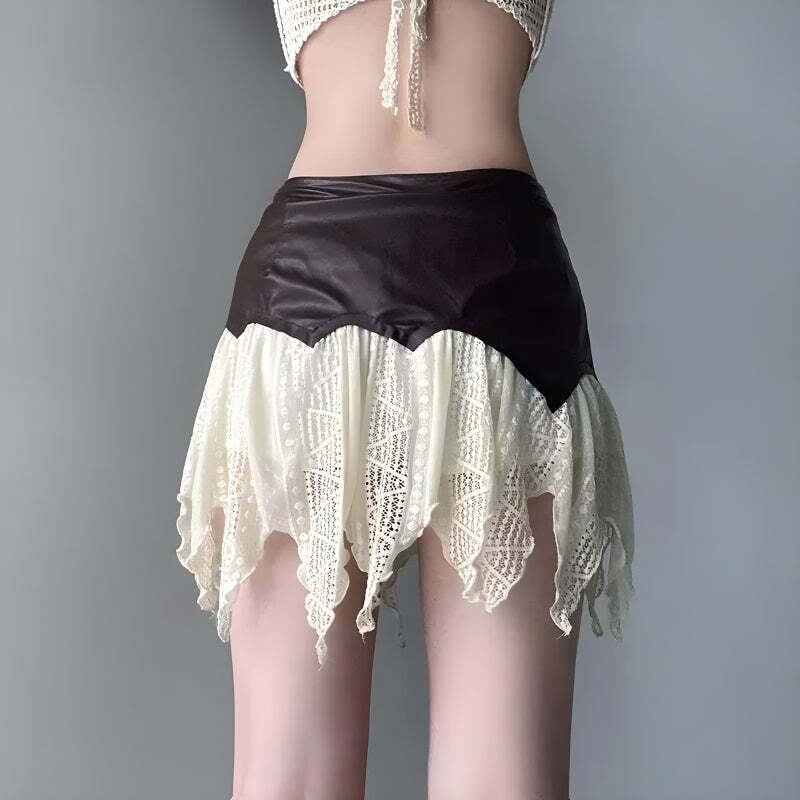 Fairy Grunge Patchwork Lace Mini Skirt - Y2K Aesthetic Clothing