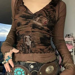 Fairy Grunge Sheer Mesh Top - Y2K Aesthetic Clothing for Unique Styles