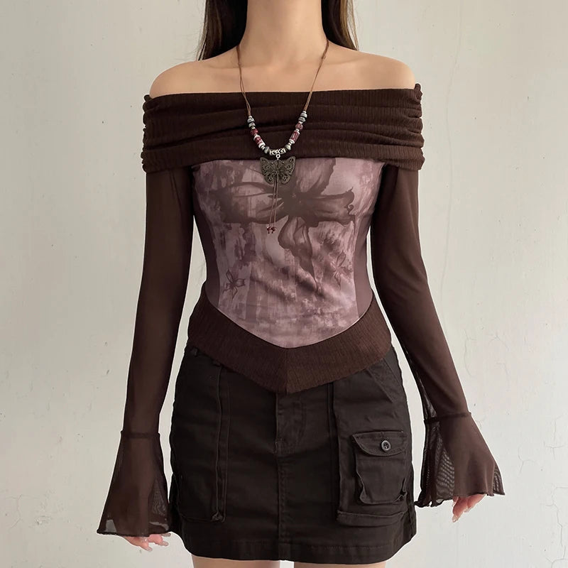 Fairycore Butterfly Ruched Off Shoulder Top | Y2K Aesthetic Clothing