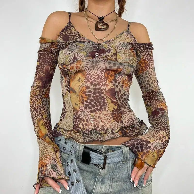 Fairycore Floral Mesh Top - Y2K Aesthetic Clothing for Unique Styles