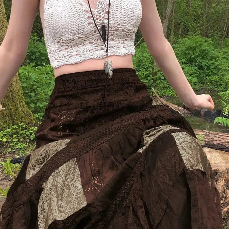 Fairycore Patchwork Maxi Skirt - Y2K Aesthetic Clothing for Unique Styles