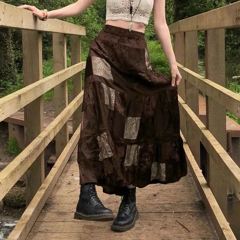 Fairycore Patchwork Maxi Skirt - Y2K Aesthetic Clothing for Unique Styles