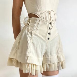 Fairycore Ruffled Lace-Up Shorts | Y2K Aesthetic Coquette Style