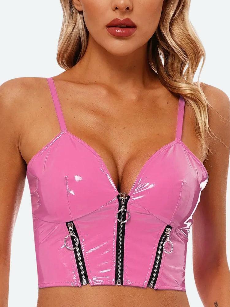 Faux Leather Bustier Crop Top - Y2K Coquette Aesthetic Fashion Essential