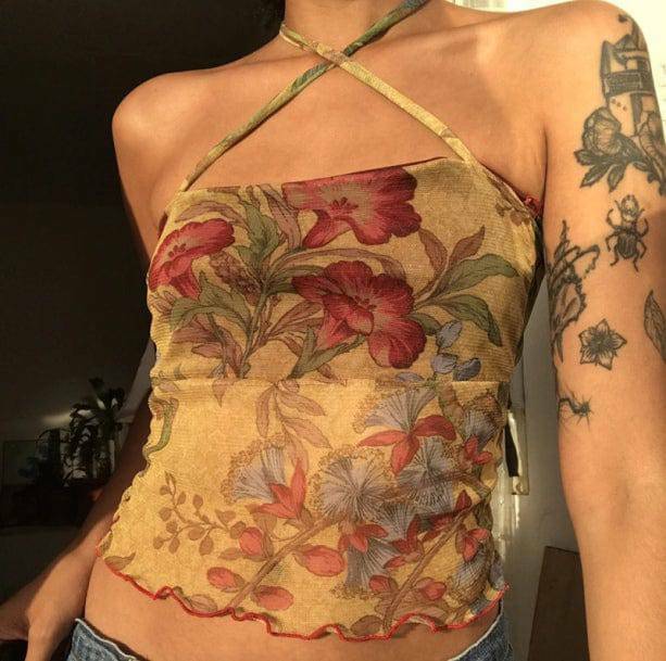 Floral Crop Top - Y2K Aesthetic Clothing for Coquette Style Outfits