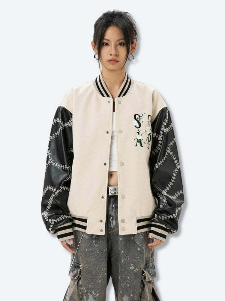 Floral Embroidered Bomber Jacket - Y2K Aesthetic Coquette Style