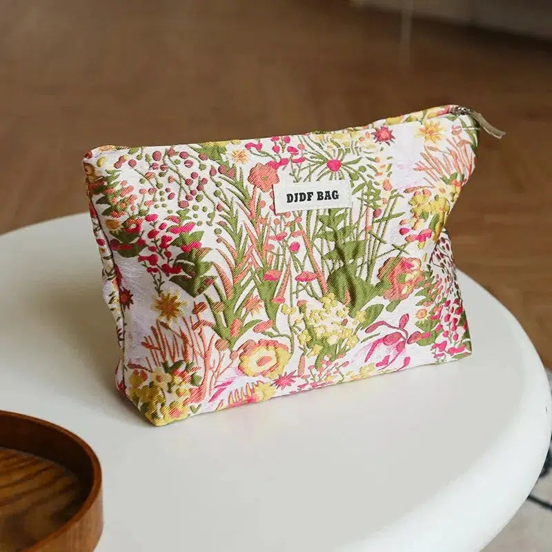 Floral Embroidered Makeup Bag - Y2K Aesthetic & Coquette Style Essential