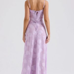 Floral Lace Up Maxi Dress - Y2K Aesthetic Coquette Style Outfit