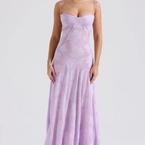 Floral Lace Up Maxi Dress - Y2K Aesthetic Coquette Style Outfit