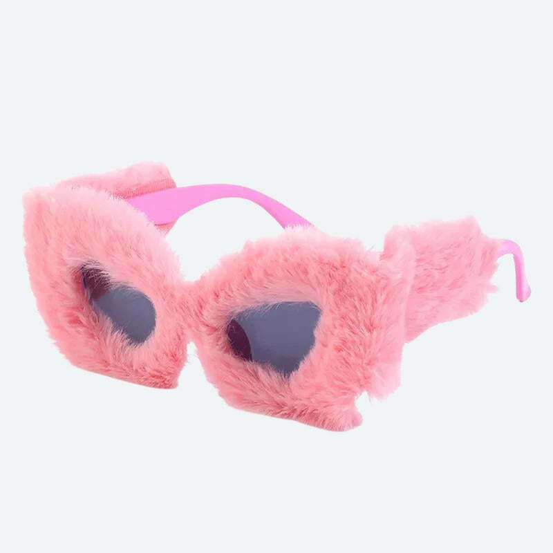 Fluffy Cat Eye Sunglasses - Y2K Aesthetic Accessory for Trendy Outfits