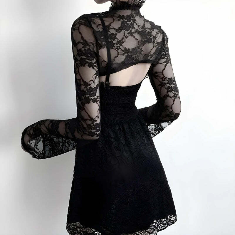 Goth Sheer Lace Bolero - Y2K Aesthetic Layering Piece for Unique Outfits