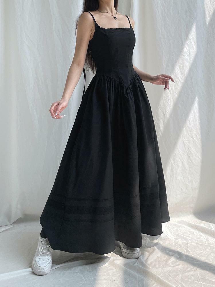 Goth Strap Maxi Dress - Y2K Aesthetic Clothing for Unique Styles