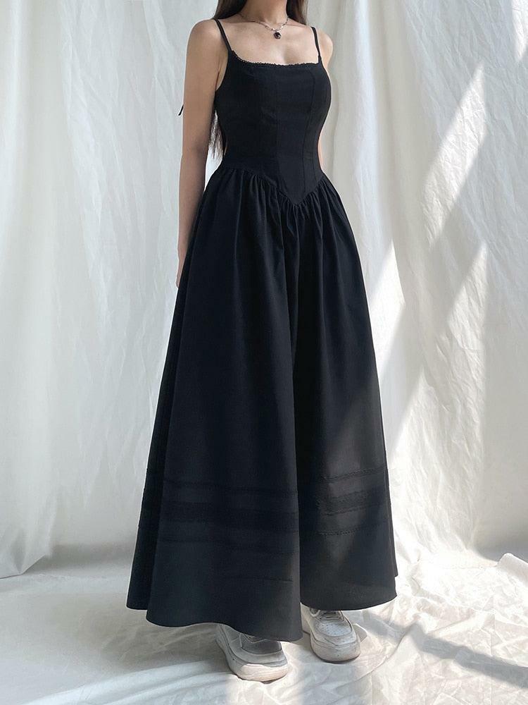 Goth Strap Maxi Dress - Y2K Aesthetic Clothing for Unique Styles