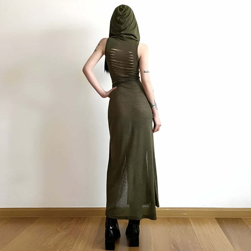 Gothic Cut-Out Back Midi Dress - Y2K Aesthetic Clothing for Unique Styles