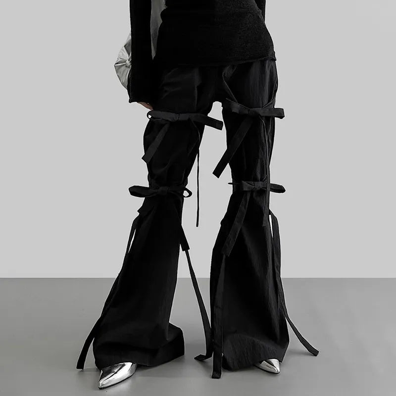 Gothic Lace-Up Flare Pants - Y2K Aesthetic Clothing for Unique Styles