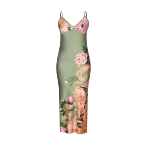 Green Floral Bodycon Dress - Y2K Aesthetic Coquette Style Outfit