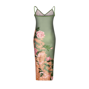 Green Floral Bodycon Dress - Y2K Aesthetic Coquette Style Outfit