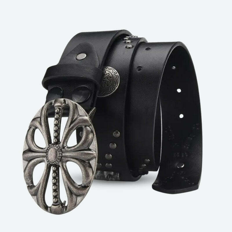 Grunge Cross Buckle Belt - Y2K Aesthetic Clothing for Unique Styles