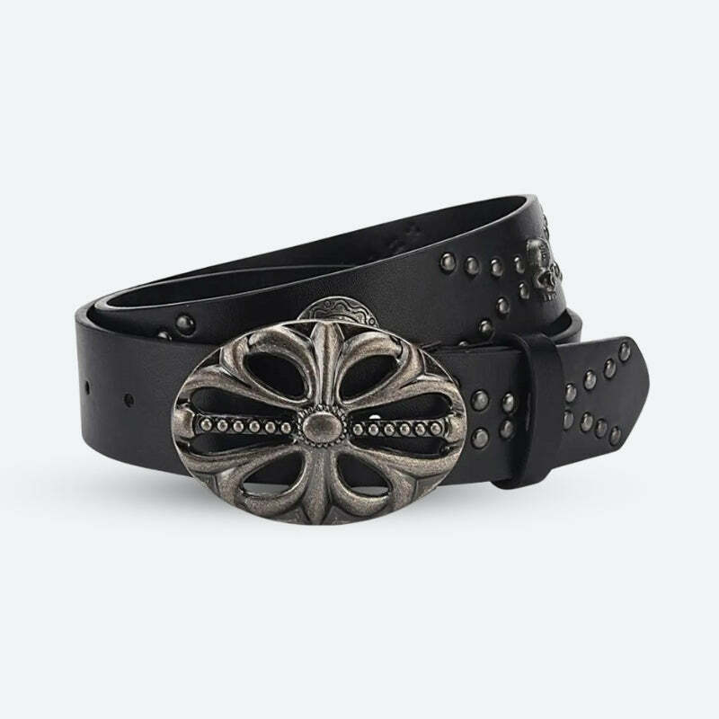 Grunge Cross Buckle Belt - Y2K Aesthetic Clothing for Unique Styles