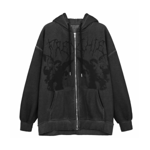 Grunge Guardian Hoodie: Y2K Aesthetic with Coquette and Goth Styles