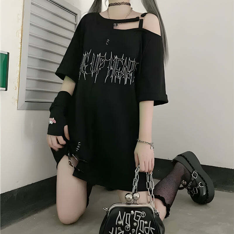 Grunge Heart Long Tee - Y2K Aesthetic Clothing for Unique Styles