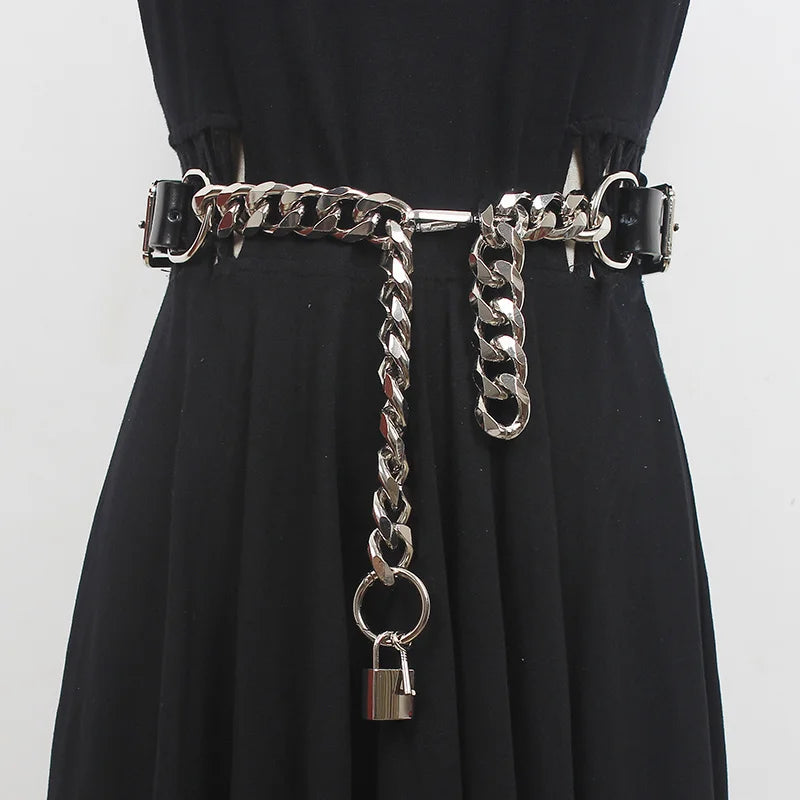 Grunge Lock Faux Leather Chain Belt - Y2K Aesthetic & Coquette Style