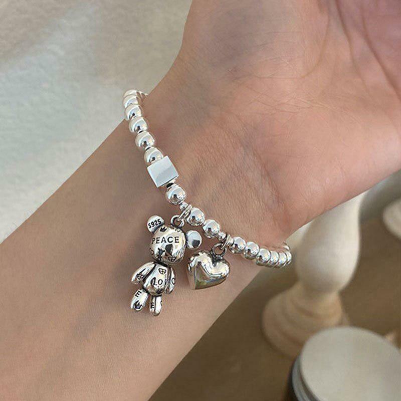 Heart and Bear Bracelet: Y2K Aesthetic Jewelry for Coquette Style