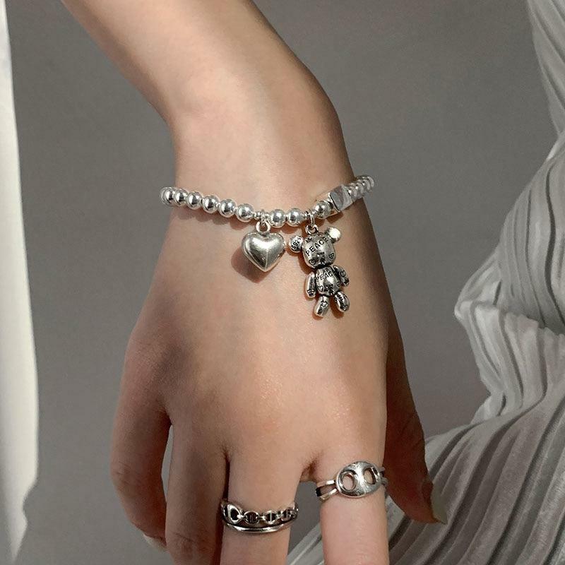 Heart and Bear Bracelet: Y2K Aesthetic Jewelry for Coquette Style