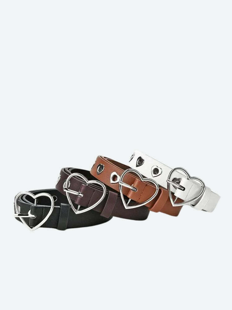 Heart Buckle Faux Leather Belt - Y2K Coquette Aesthetic Accessory