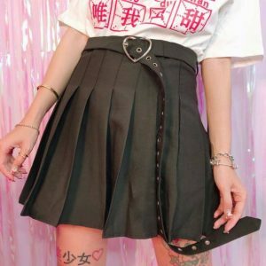 Heart Buckle Mini Skirt - Y2K Coquette Aesthetic Clothing for Trendy Looks