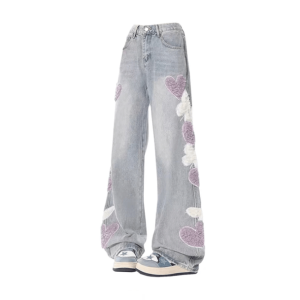 Heart Patchwork Straight Leg Jeans - Y2K Aesthetic Clothing for Trendy Styles